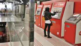 Una usuaria del metro de Barcelona comprando un billete en las máquinas de TMB