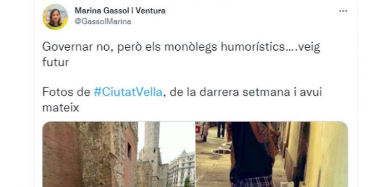 Tuit de Marina Gassol (ERC) criticando las afirmaciones de Colau / TWITTER