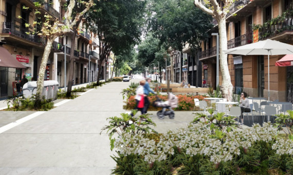 Recreación digital de la superilla que propone el gobierno de Ada Colau para l'Eixample / AJBCN