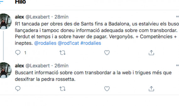 Críticas a Rodalies por la falta de alternativas de transporte tras los cortes entre El Clot y Badalona / REDES SOCIALES