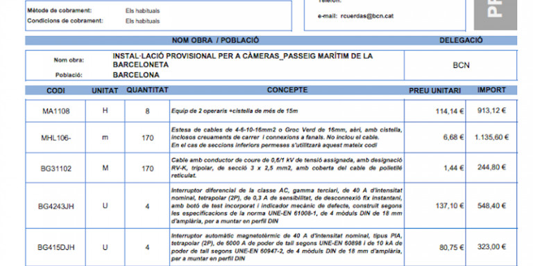 Factura de la instalación de los sensores 1