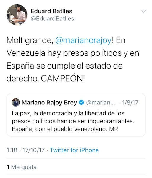 La respuesta de Batlles a Mariano Rajoy / TWITTER EDUARD BATLLES