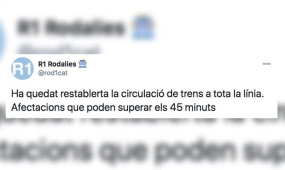 Aviso de la línea R1 de Rodalies de Catalunya sobre el restablecimiento de la circulación / TWITTER