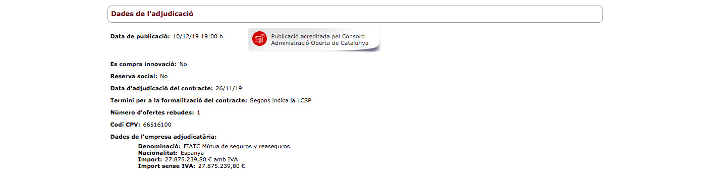 Adjudicación del contrato / PÁGINA DE CONTRATACIÓN PÚBLICA DE LA GENERALITAT