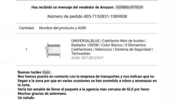 Mensaje de Amazon enviado a T.P este diciembre / METRÓPOLI ABIERTA