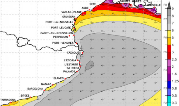 Altura de las olas prevista para el martes al mediodía (Modelo GFS)