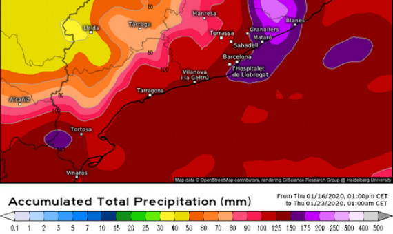 Precipitación acumulada hasta el jueves a medianoche (Modelo ECMWF)