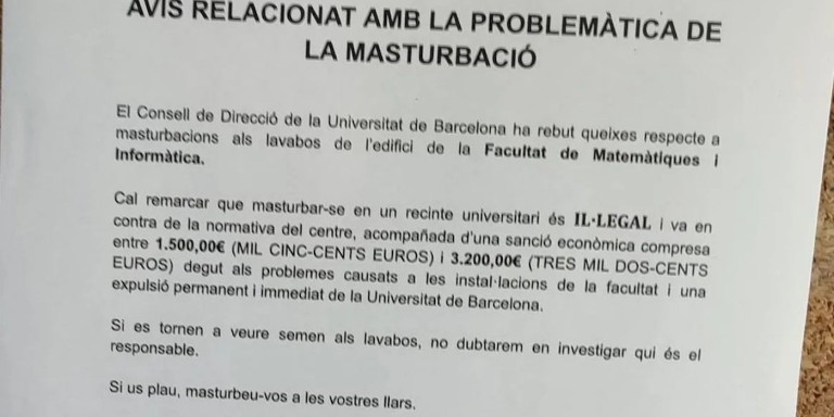 La nota de broma que los alumnos han colgado en la UB / TWITTER