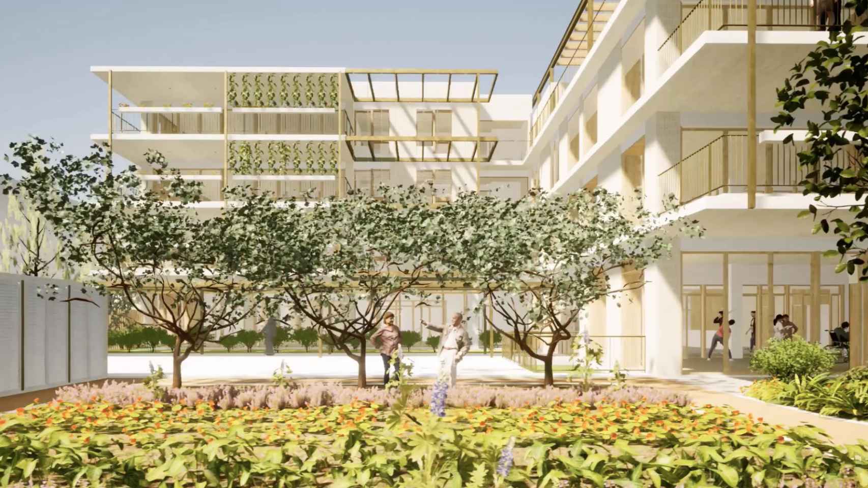Render de los futuros jardines interiores de la residencia del Prat