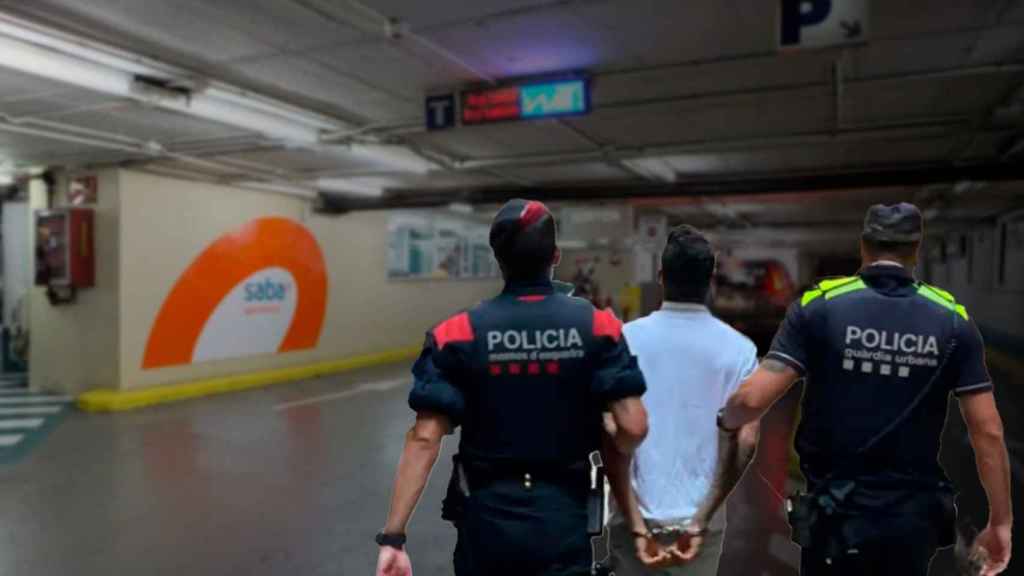 Fotomontaje de un detenido en un parking Saba