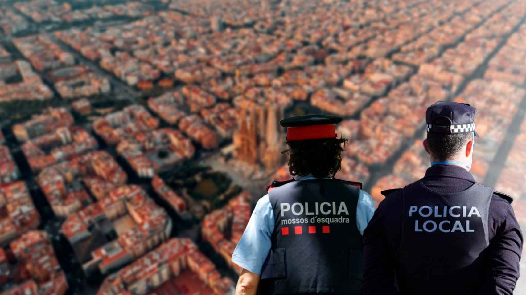 Fotomontaje de un mosso d'esquadra y un guardia urbano en Barcelona