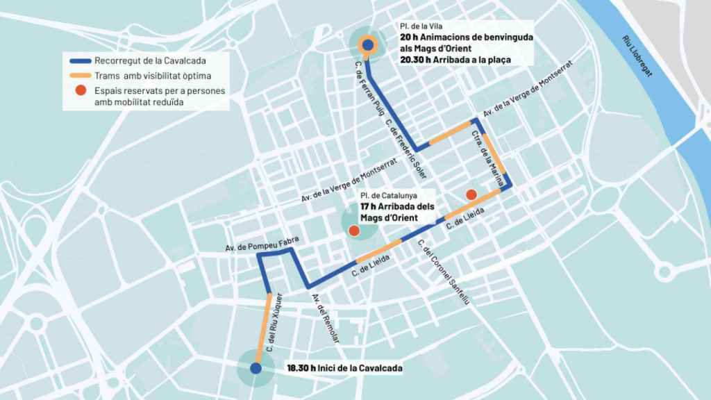 Mapa con el recorrido de la cabalgata del Prat de Llobregat 2024