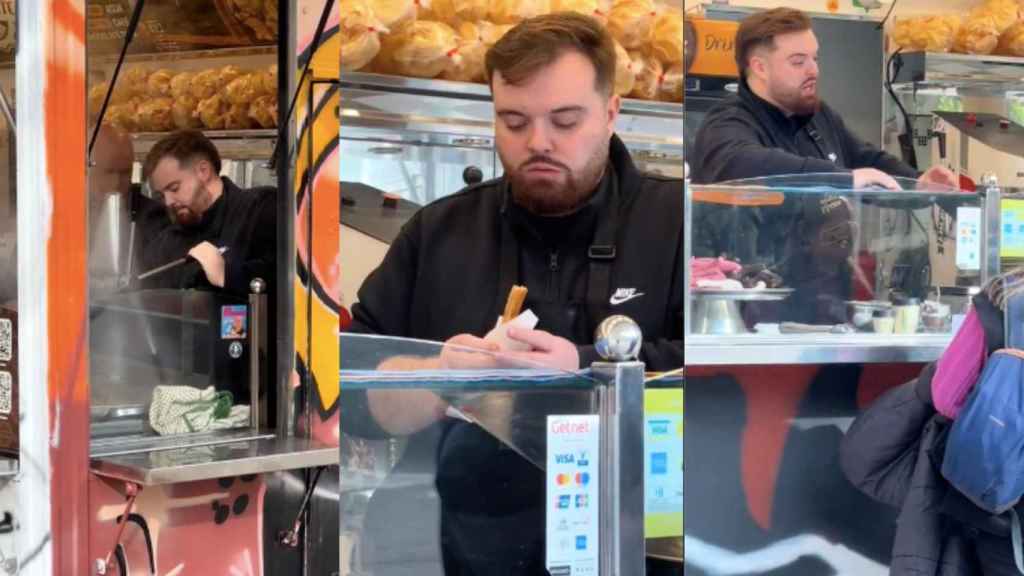 Ibai Llanos es churrero por un día en la churrería Alpuente de Barcelona