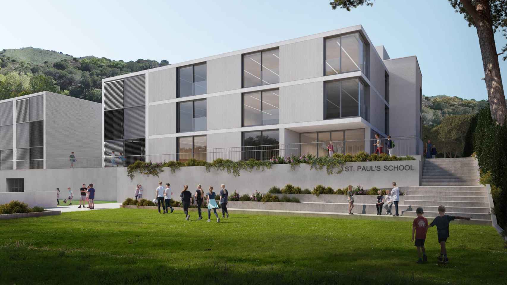Render del futuro diseño del colegio St Paul's School de Barcelona, actualmente en obras