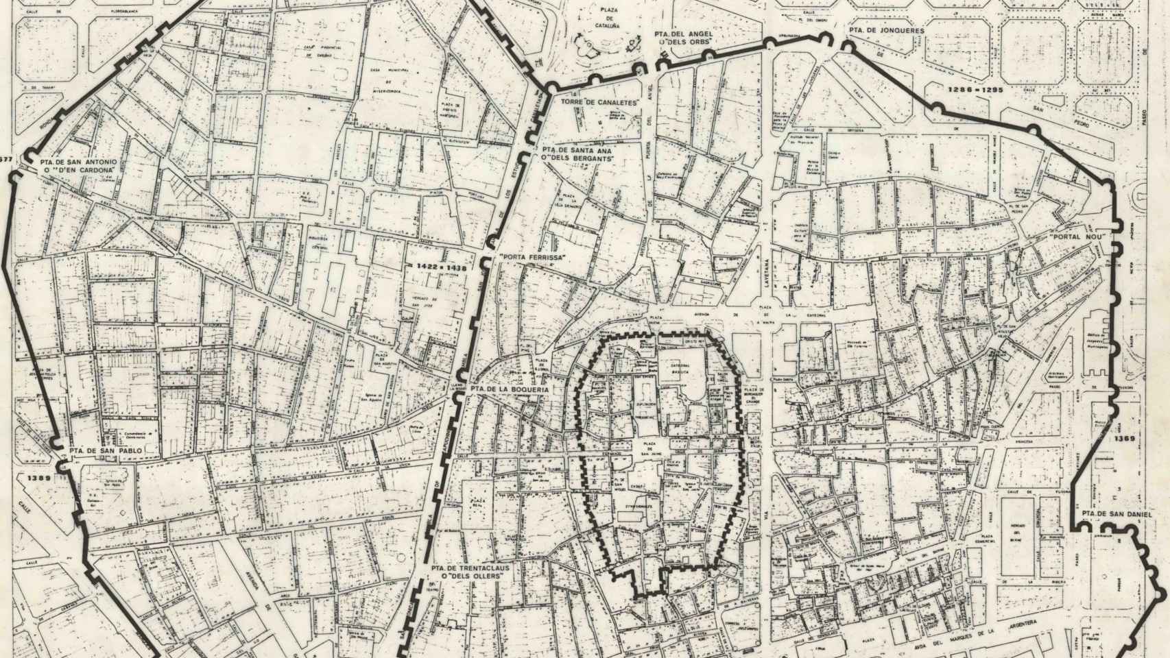 Mapa de la muralla medieval de Barcelona