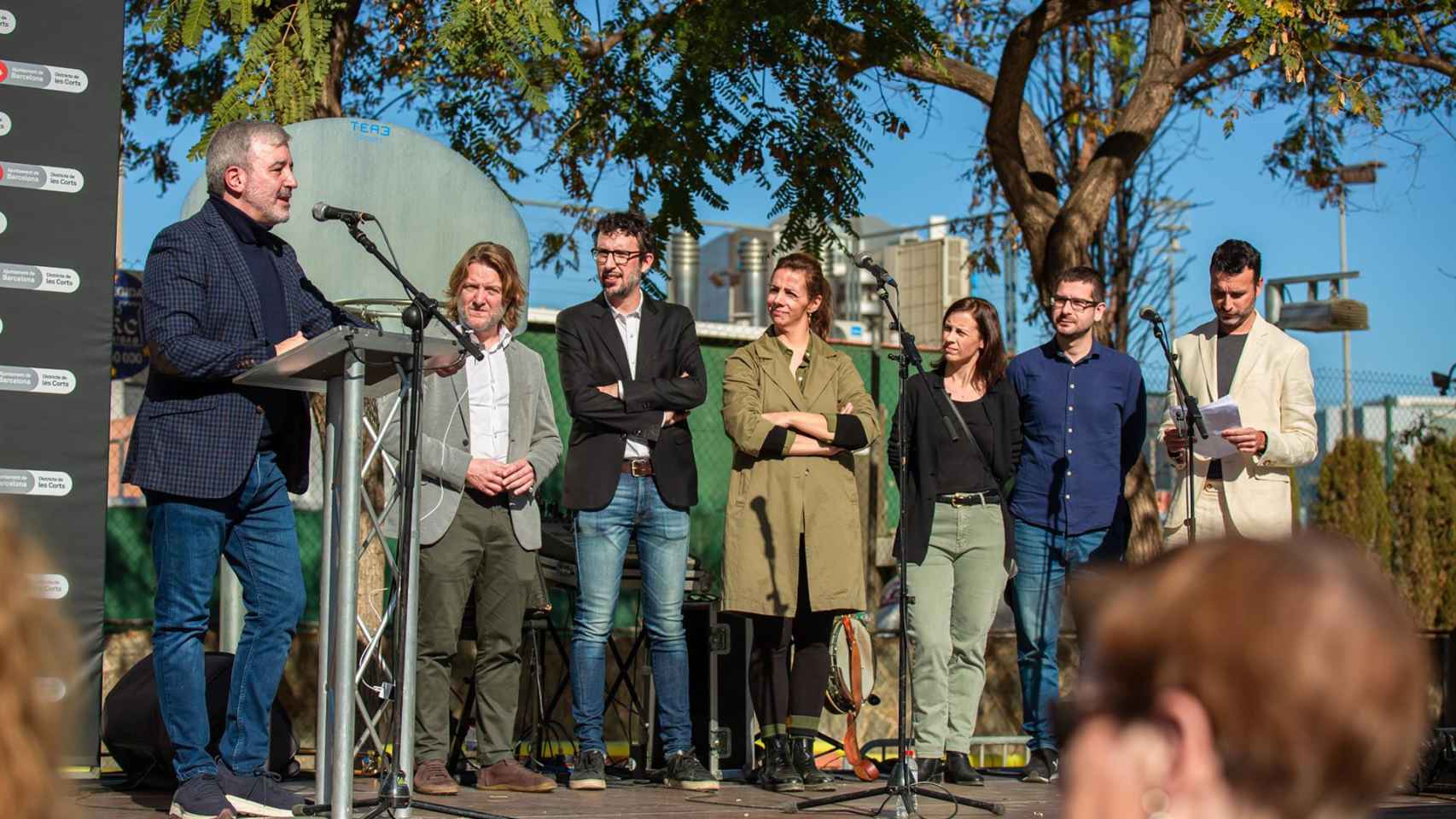 El alcalde de Barcelona, Jaume Collboni, en el acto de inauguración de los jardines de Josep Munté -