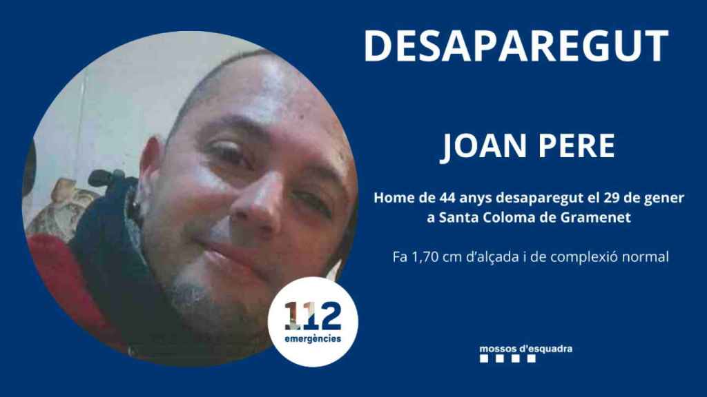 Imagen de Joan Pere difundida por los Mossos d'Esquadra