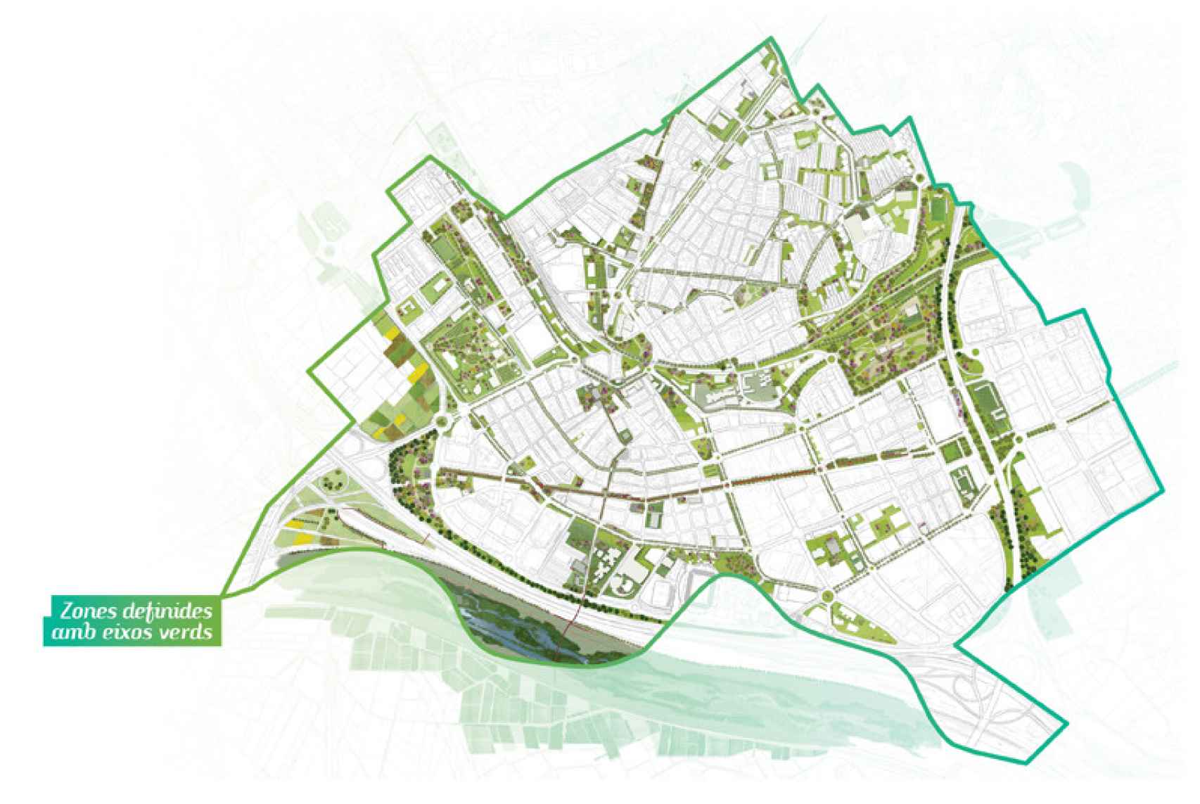 Mapa de los cinco ejes verdes del proyecto ‘Cornellà Natura’