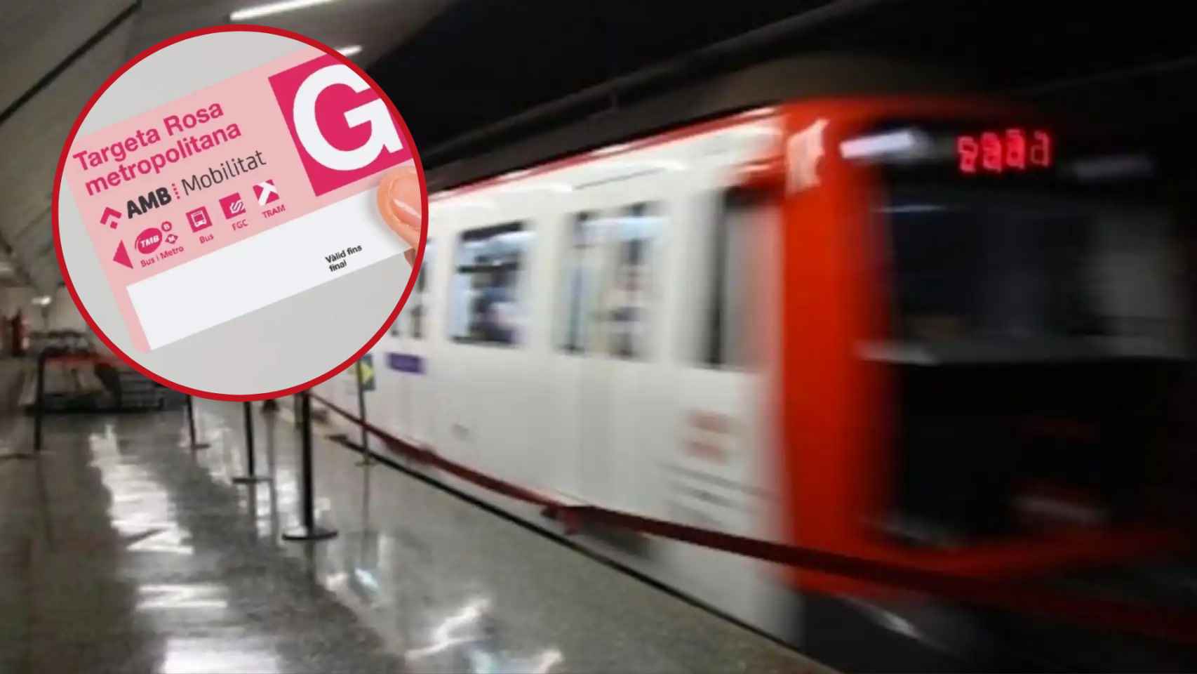 Fotomontaje del metro de Barcelona y la Tarjeta Rosa