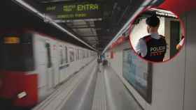 Fotomontaje del metro de Barcelona y un agente de los Mossos d'Esquadra