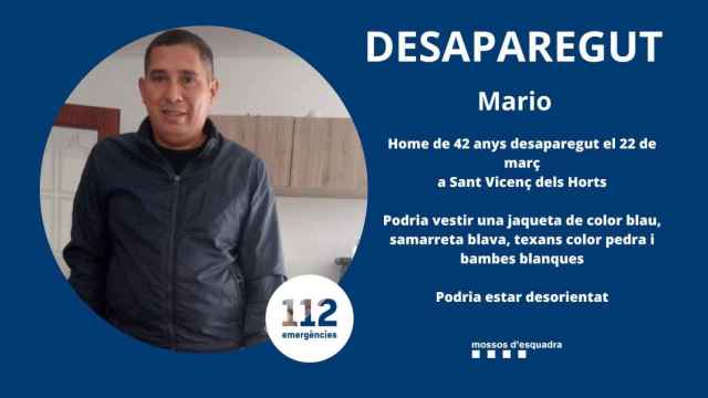 Buscan a Mario, un hombre de 42 años desaparecido en Sant Vicenç dels Horts