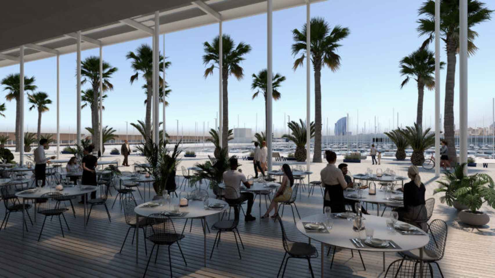 Vista de la nueva Rambla del Port de Barcelona desde el interior de un restaurante