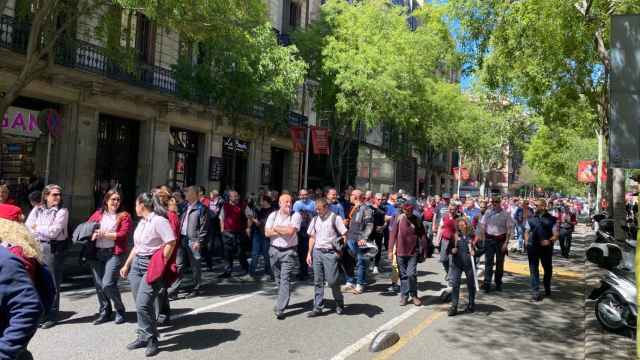 Los conductores de bus durante la huelga en Barcelona
