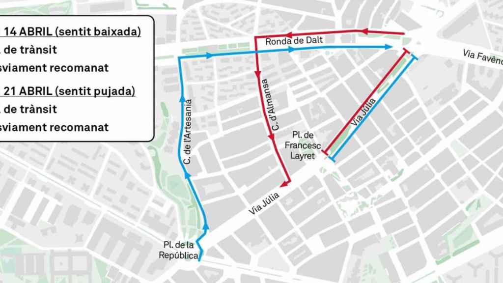 Mapa de las obras en Via Júlia en el distrito de Nou Barris en Barcelona