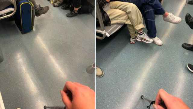 Imagen del bastón de la usuaria afectada en el metro de Barcelona