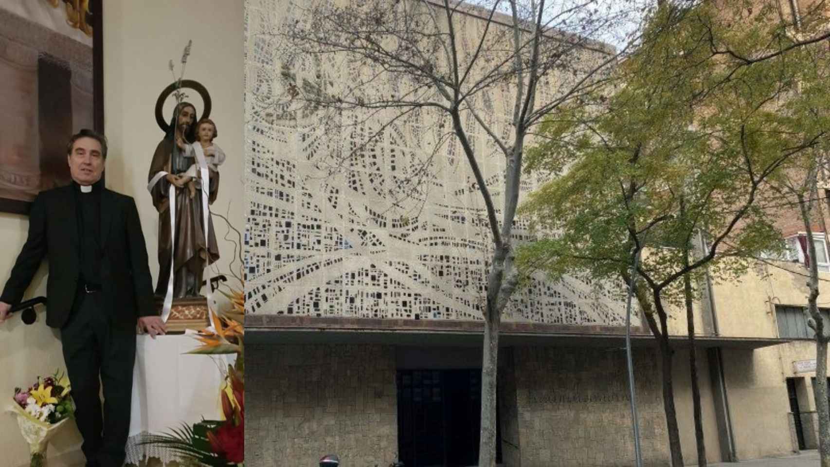 Fotomontaje del párroco Jose María Llorca Albero y la iglesia del Esperit Sant de Barcelona