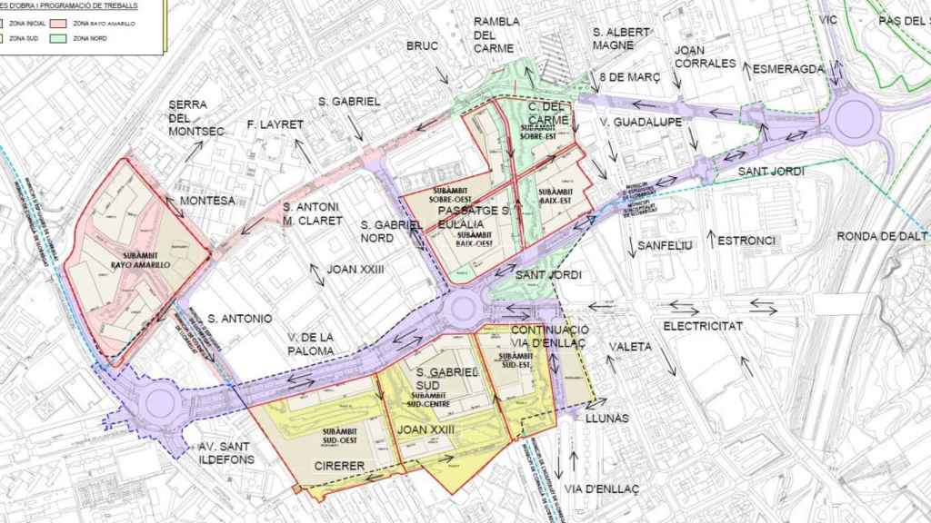 Plano donde se ven la demarcación territorial de cada municipio y distintas calles