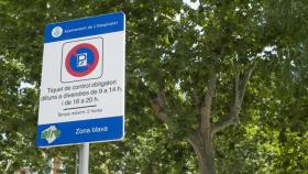 Un cartel de la zona de pago en L'Hospitalet de Llobregat