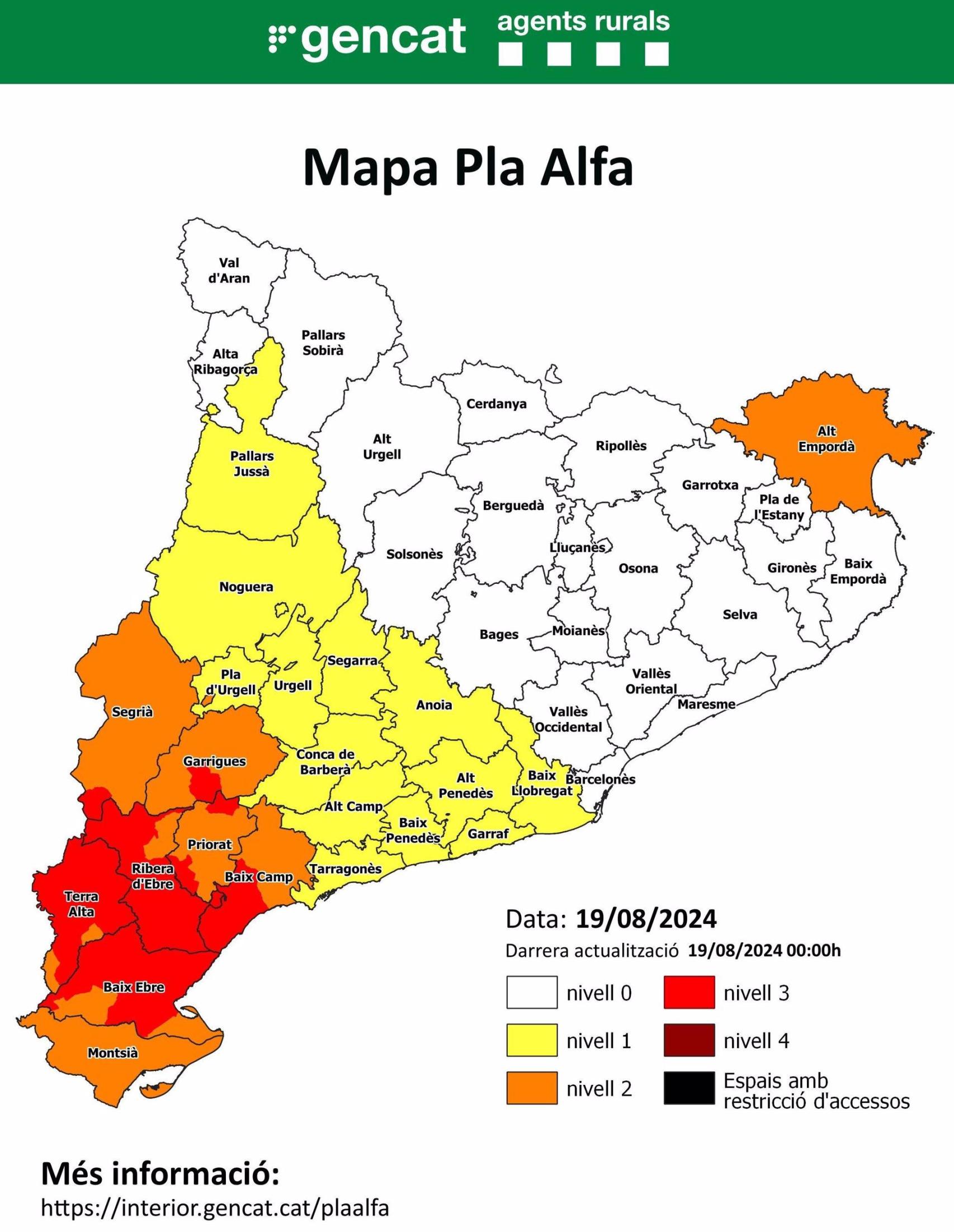 Mapa de riesgo de incendio de este lunes, 19 de agosto