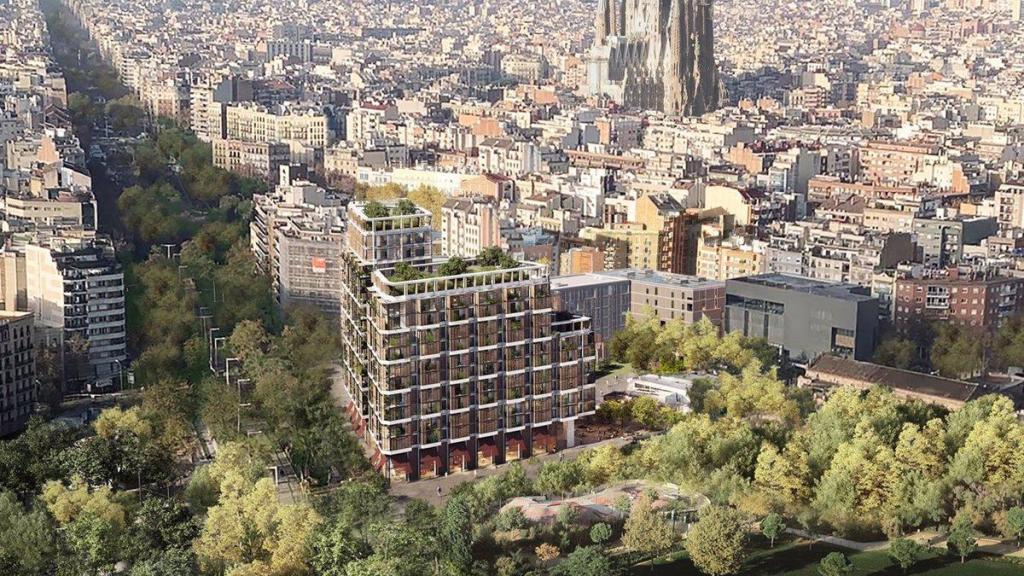 Render de las futuras viviendas de la plaza Glòries de Barcelona, a cargo de Conren Tramway (CT)