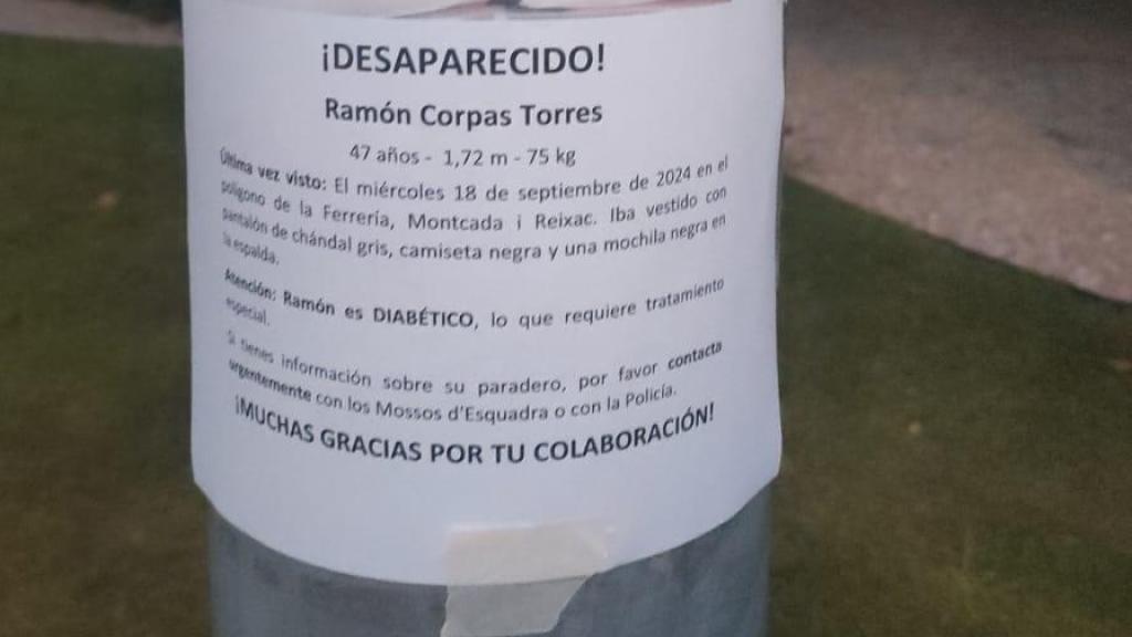 Cartel con toda la información sobre la desaparición de Ramón