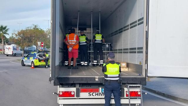 El camión durante el control policial