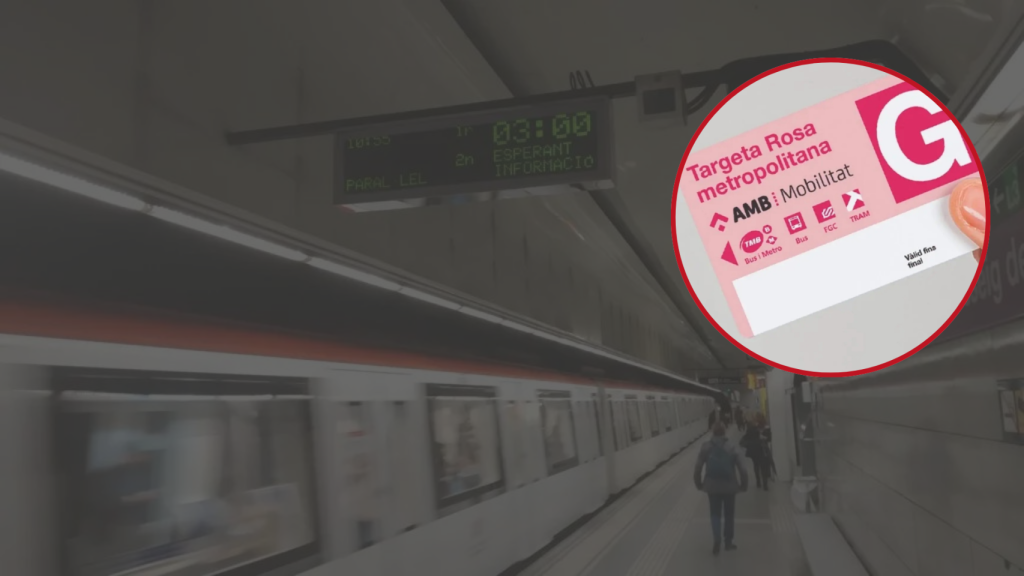 Fotomontaje de la antigua tarjeta rosa del metro de Barcelona