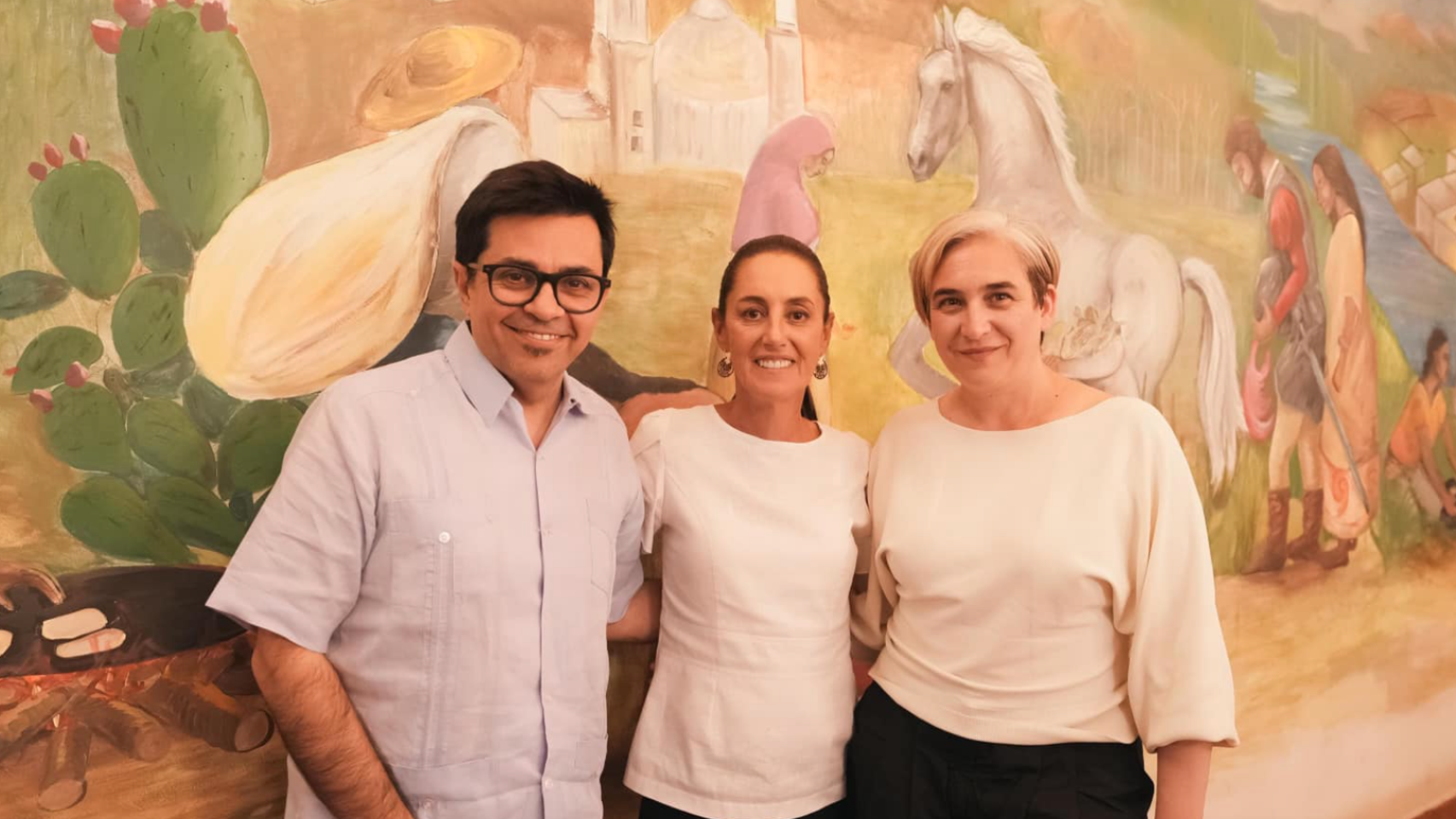 Gerardo Pisarello, Claudia Sheinbaum y Ada Colau en México