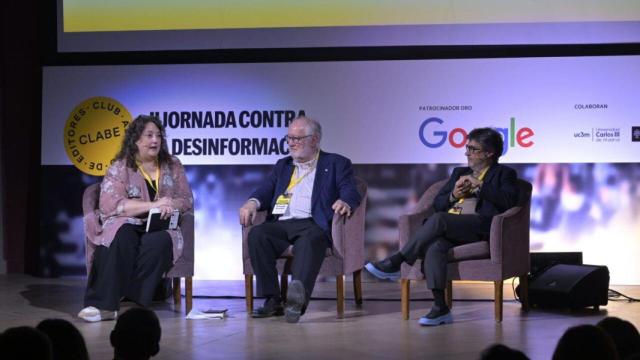 Virginia P. Alonso, Fernando González Urbaneja y Manel Manchón, en la jornada del CLABE en Madrid