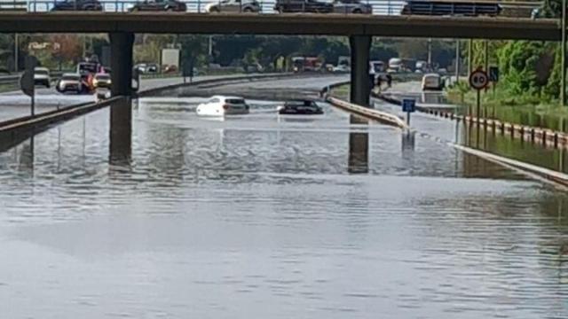 Inundaciones en la C-32 pk 47 a Gavà