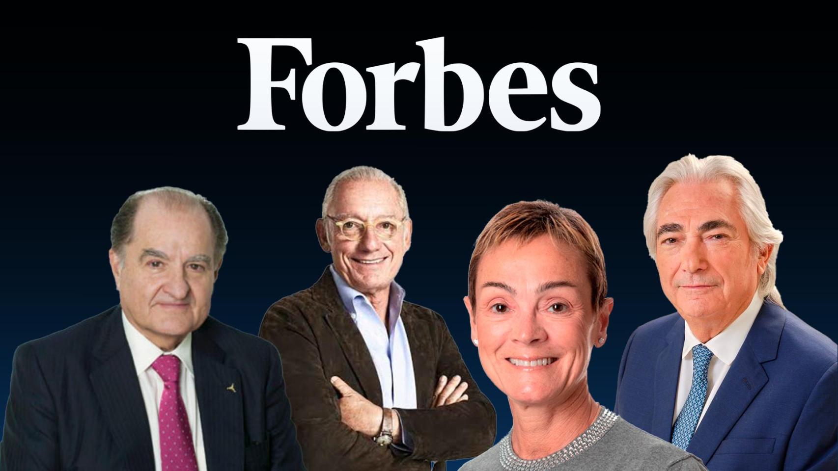 De iz. a der., José María Serra, Isak Andic, Sol Daurella y Manuel Lao, los cuatro barceloneses más ricos del mundo según la lista Forbes de 2024