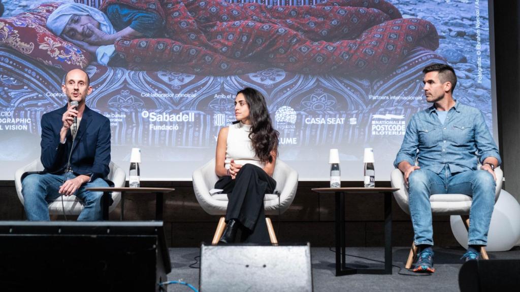 Carlos G. Vela, Martha Echevarría y Jaime Rojo en la presentación del World Press Photo 2024