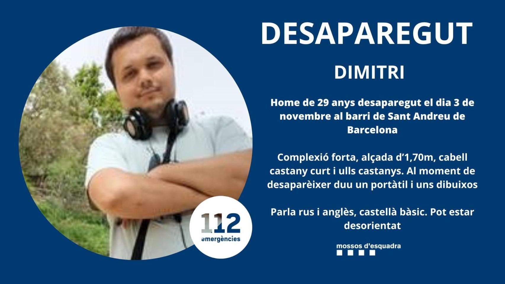 Buscan a Dimitri, un hombre de 29 años que desapareció en Sant Andreu hace 11 días