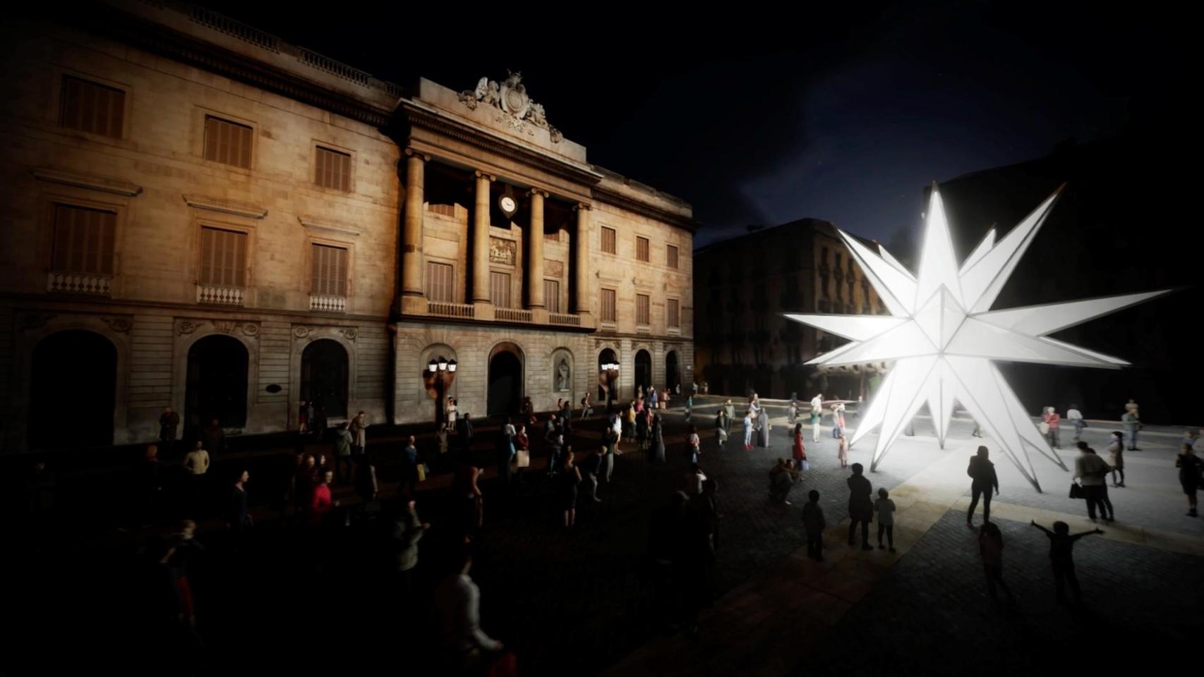 Render de la estrella de luz gigante que lucirá esta Navidad en la plaza de Sant Jaume de Barcelona