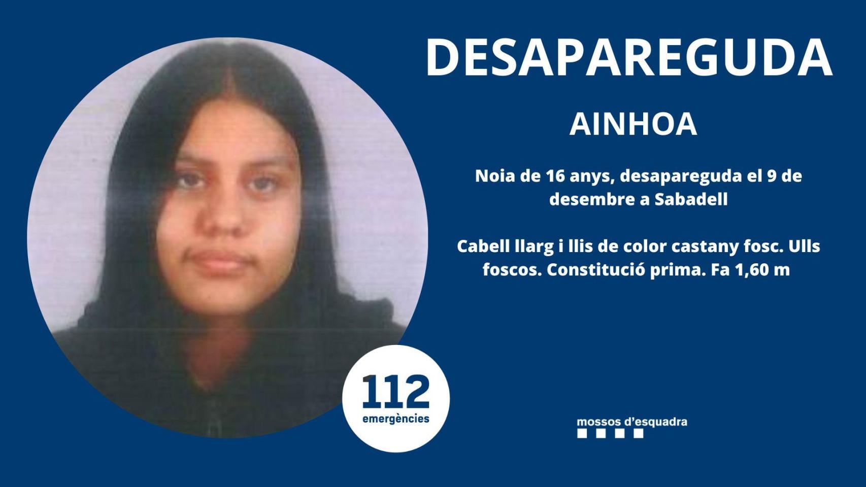 Buscan a Ainhoa, una menor desaparecida en Sabadell