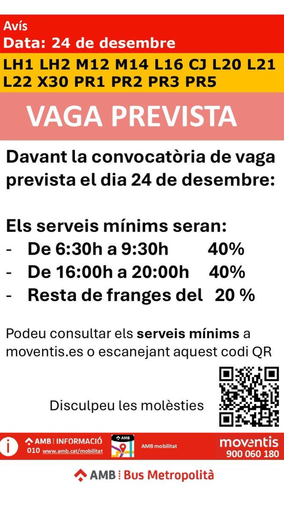 Aviso de huelga de Moventis Llobregat para el 24 de dicimebre de 2024