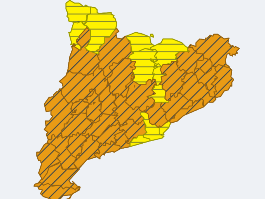 Mapa d'avisos per fred intens del Meteocat a Catalunya el 14 de gener de 2025