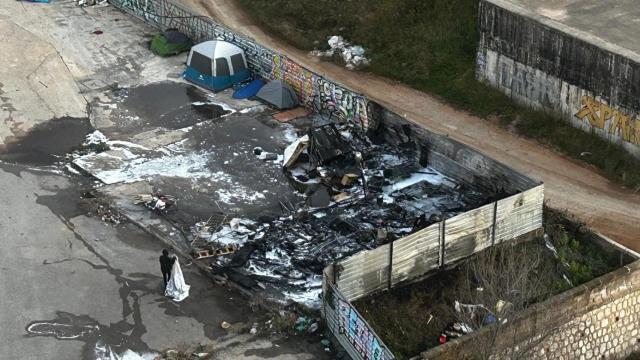 El asentamiento de chabolas de La Sagrera tras un incendio