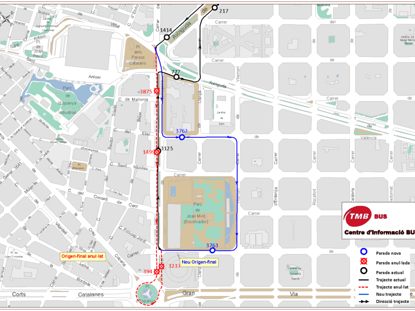 Cambio de recorrido de la línea D40 de bus de Barcelona