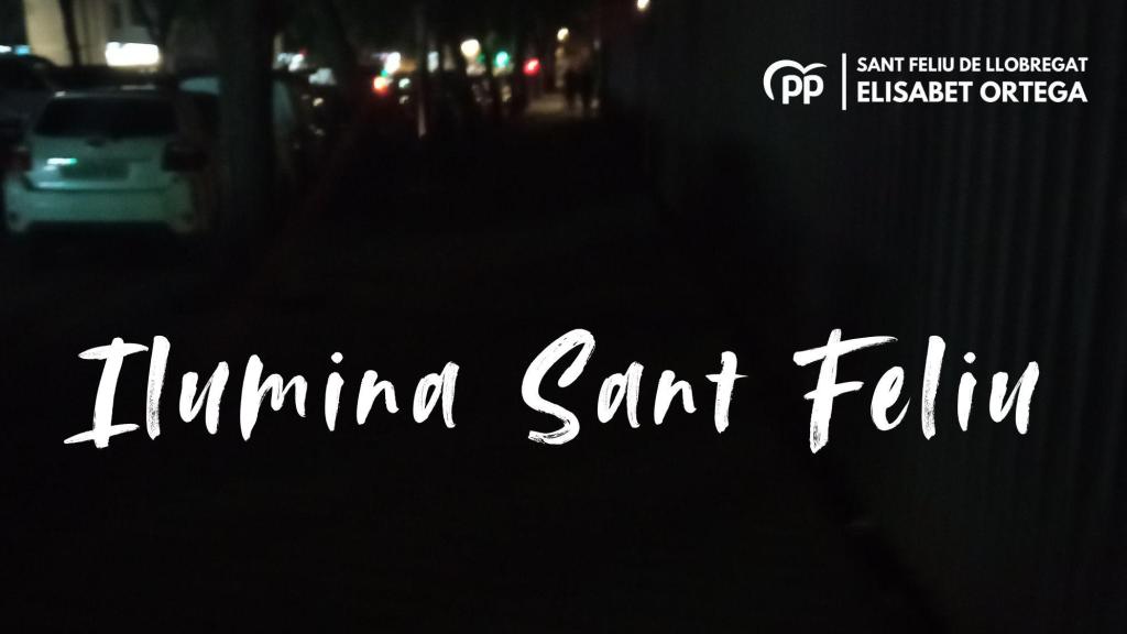 Imagen promocional de la campaña, con la imagen de una calle de Sant Feliu con escasa iluminación